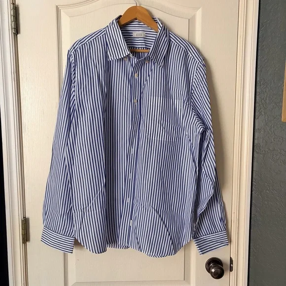 AYR women’s oversized blue and white striped button up, collar, cotton, XL - Picture 2 of 12